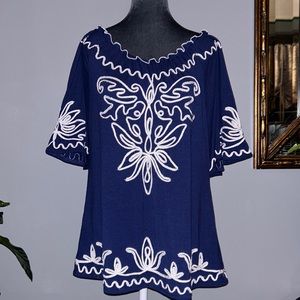 Once Again heavily embroidered comfortable relaxed flowy fit casual blouse